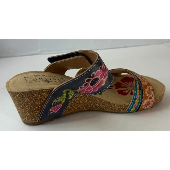 Spring Step L'Artiste Swan Sandals Handpainted Leather Wedge Heel Boho 36 5.5/6 - Picture 6 of 12
